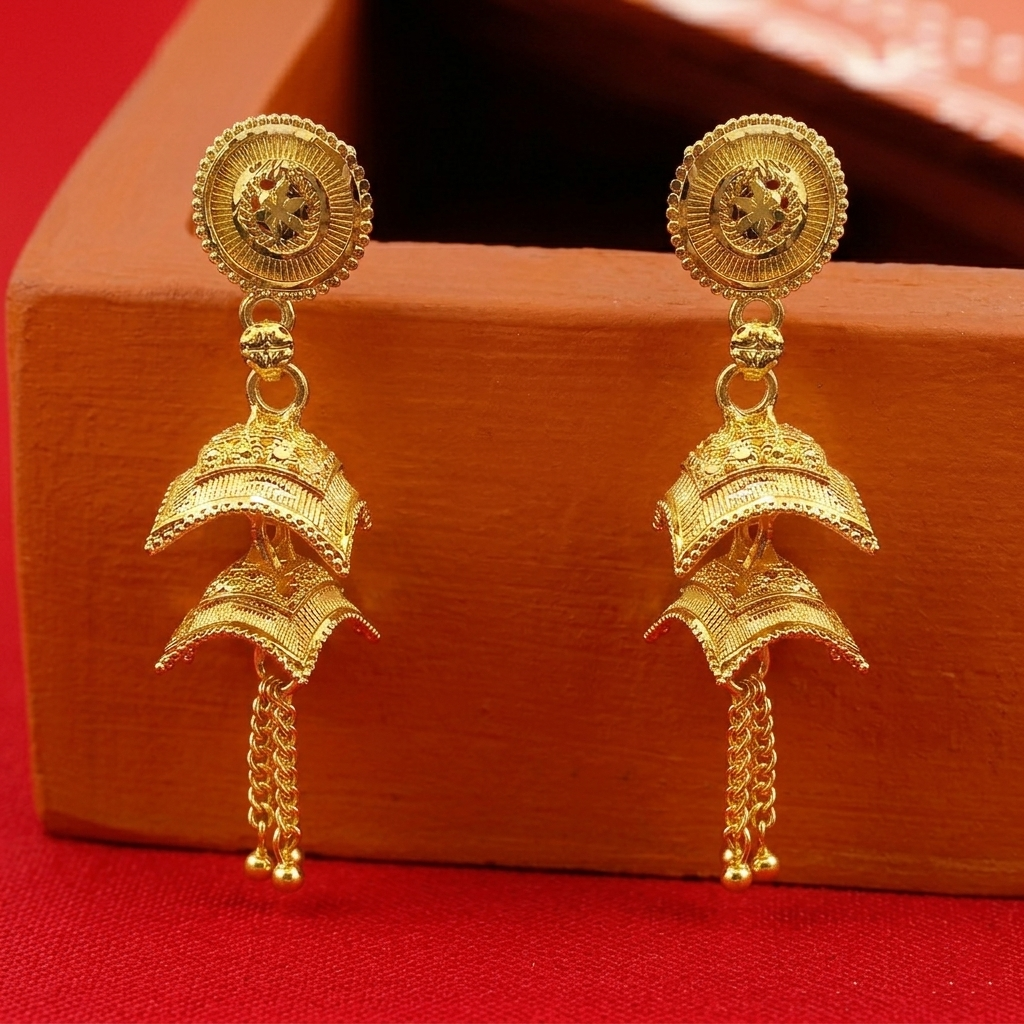 The99Jewel Elegant Gold Plated Floral Double Jhumka Drop Earrings