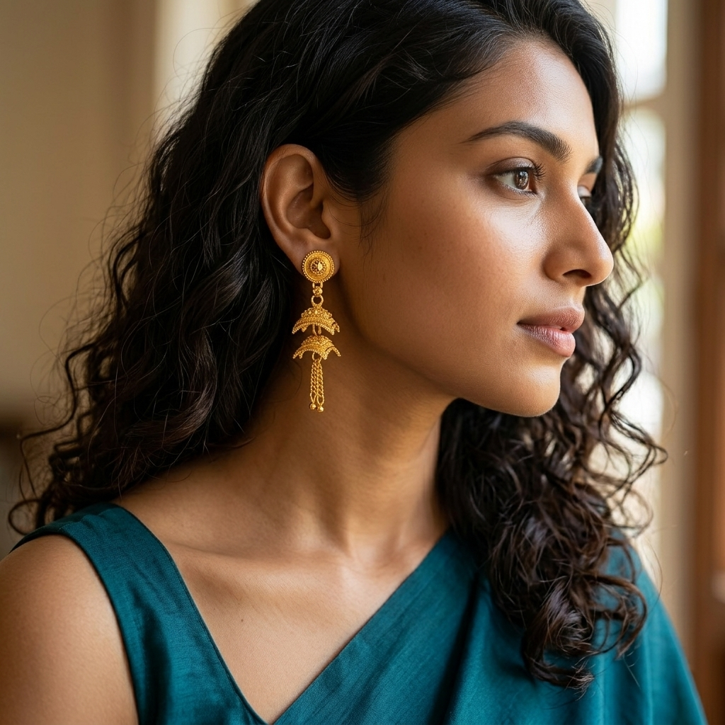 The99Jewel Elegant Gold Plated Floral Double Jhumka Drop Earrings