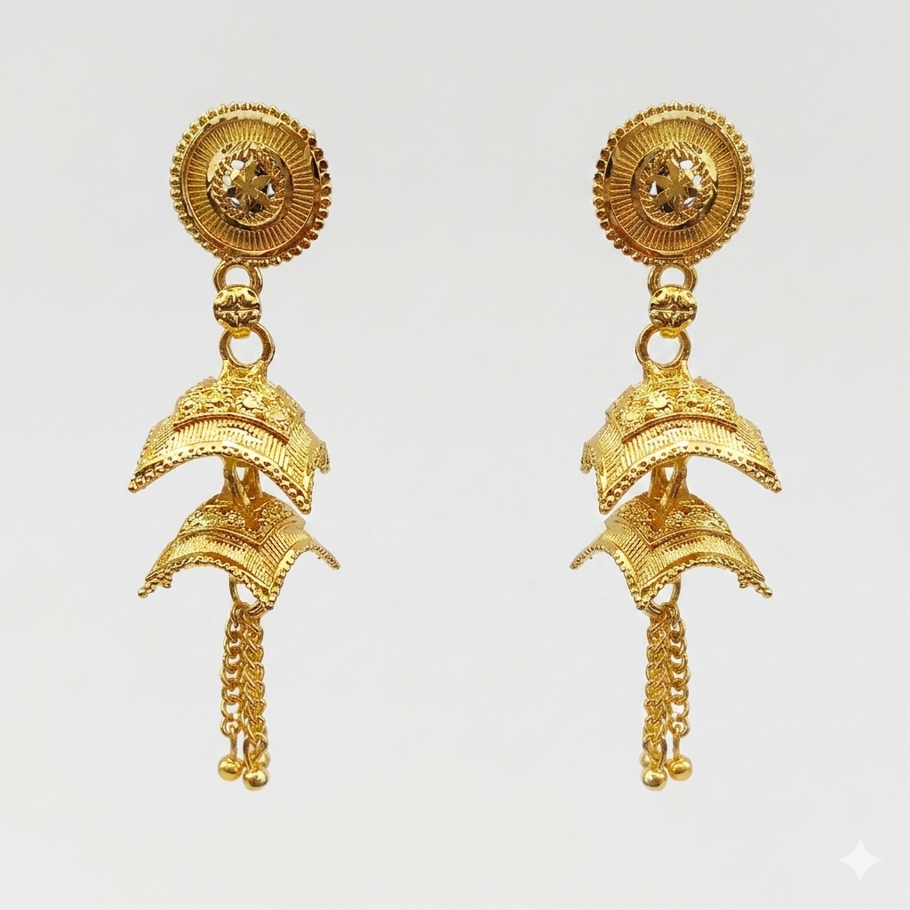 The99Jewel Elegant Gold Plated Floral Double Jhumka Drop Earrings