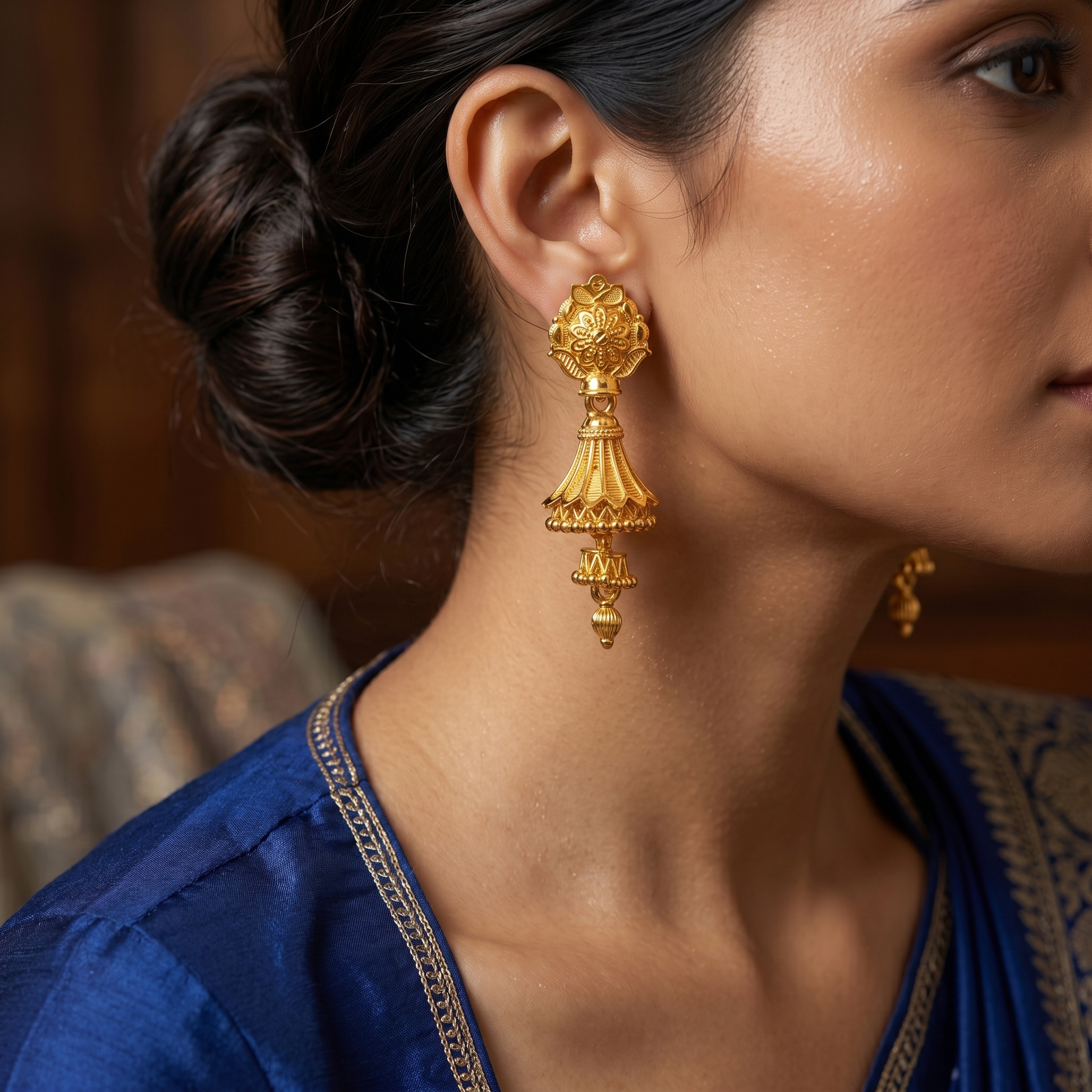 The99Jewel Elegant Gold Plated Floral Double Jhumka Drop Earrings