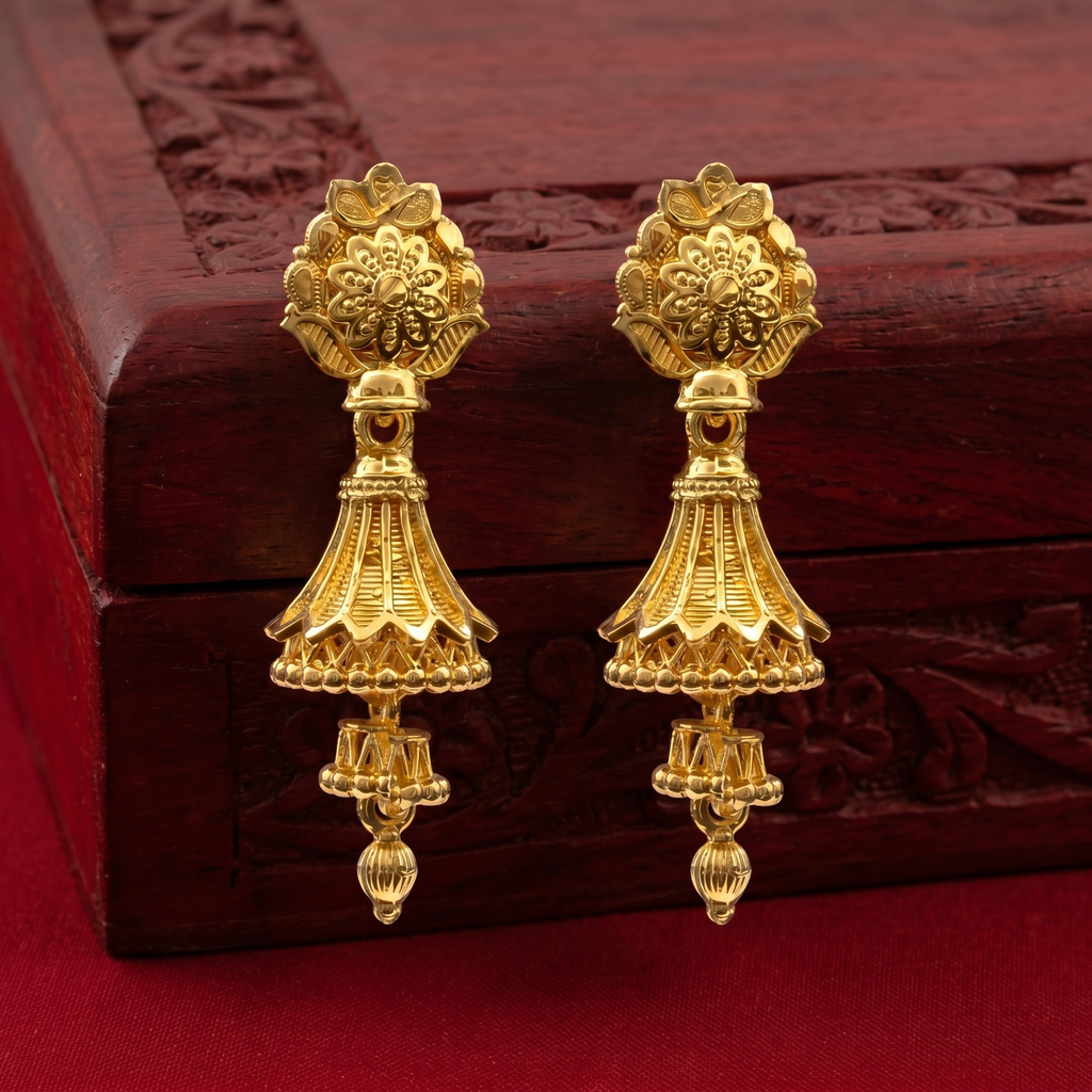 The99Jewel Elegant Gold Plated Floral Double Jhumka Drop Earrings