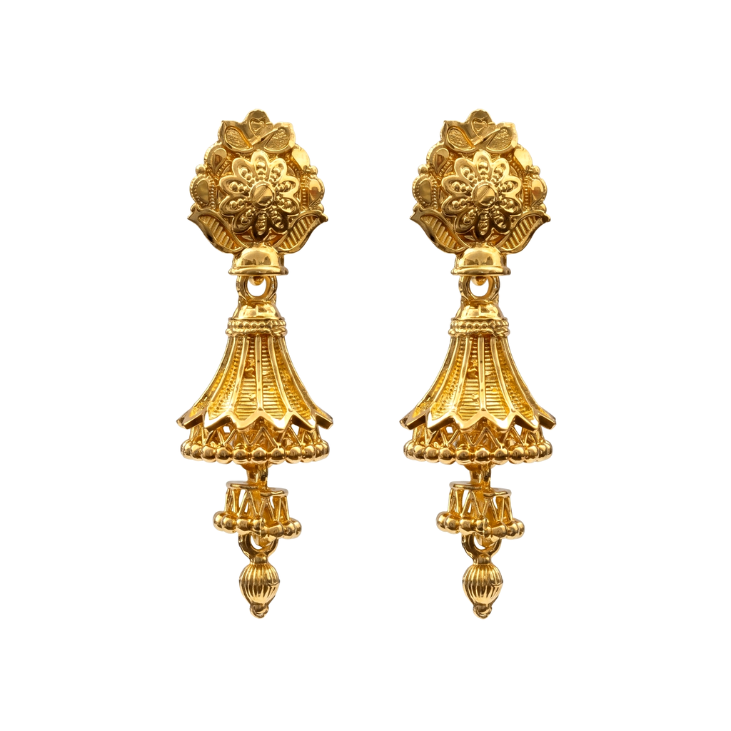 The99Jewel Elegant Gold Plated Floral Double Jhumka Drop Earrings