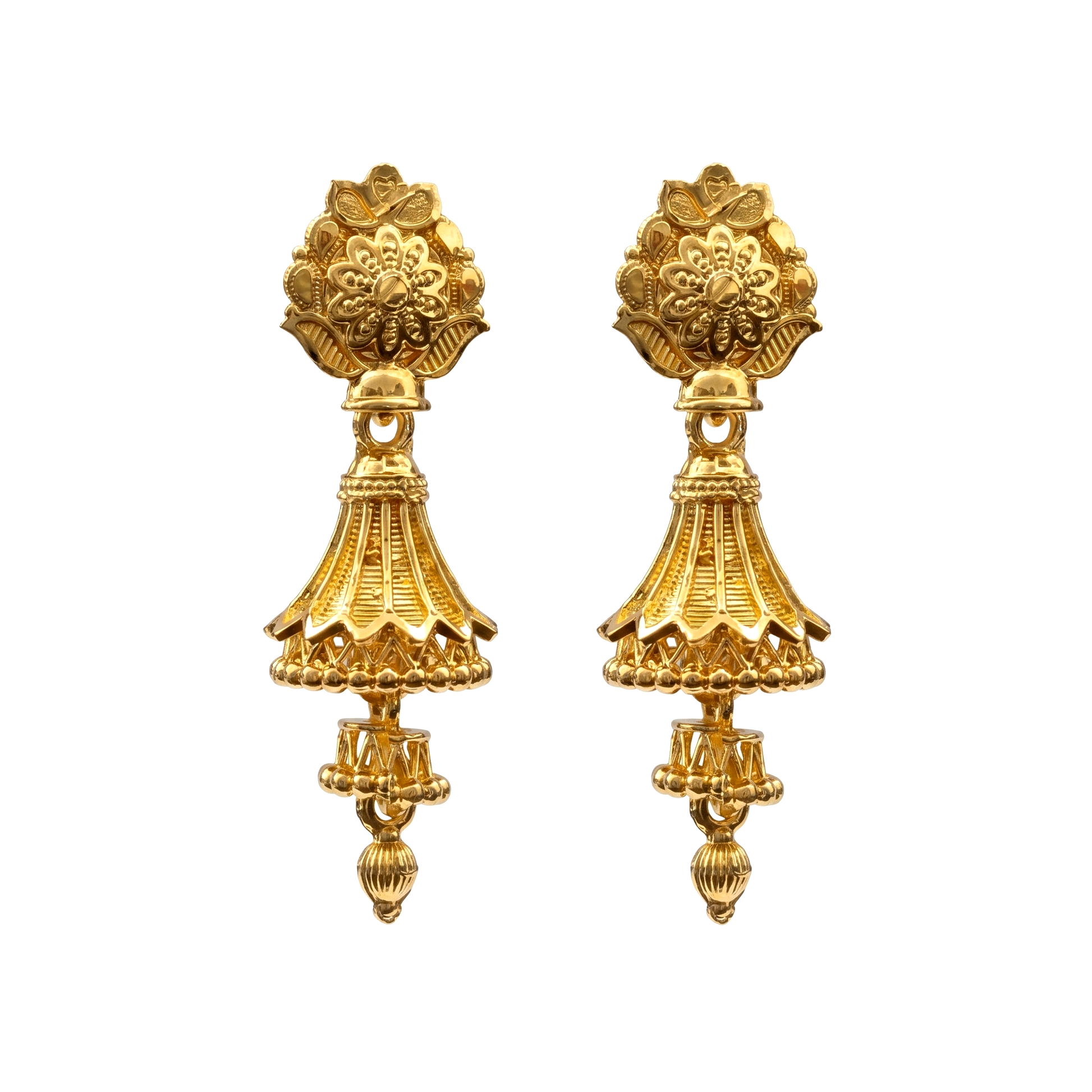 The99Jewel Elegant Gold Plated Floral Double Jhumka Drop Earrings