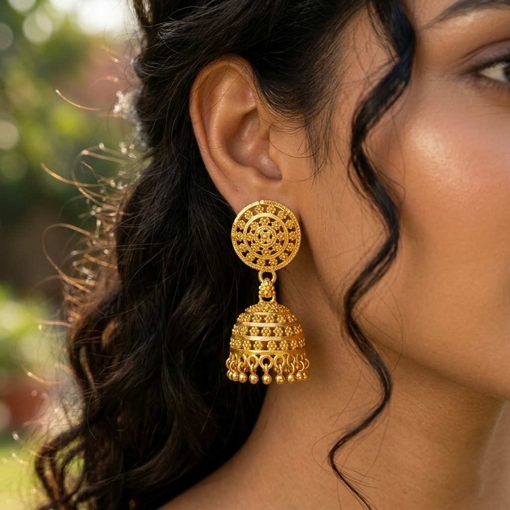 The99Jewel Elegant Gold Plated Floral Jhumka Drop Earrings