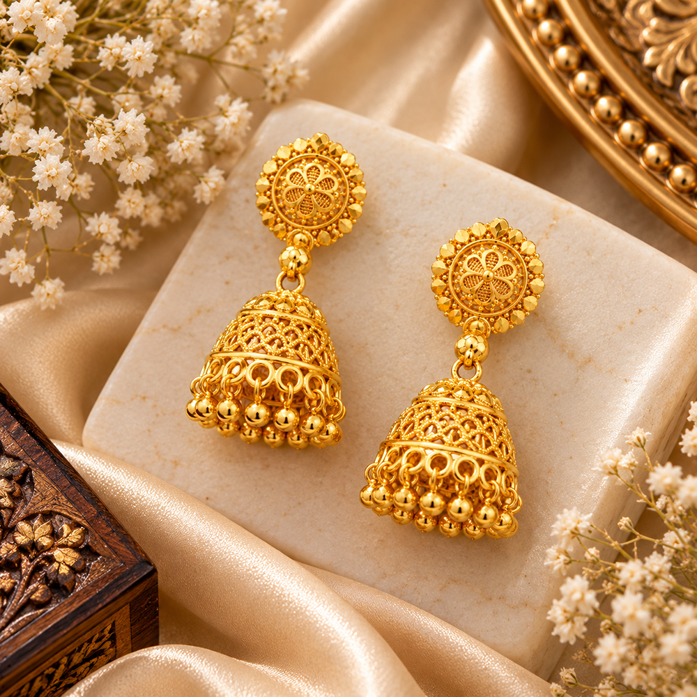 The99Jewel Stylish Gold Plated Jhumka Earrings | Traditional Fashion Jewellery for Festive & Party Wear