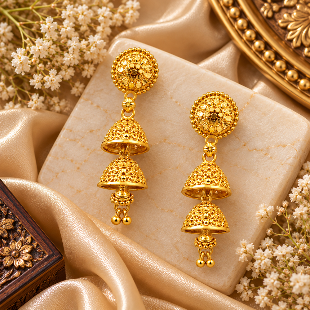 The99Jewel Traditional Gold Plated Double Layer Jhumki Earrings | Designer Indian Earrings for Women & Girls