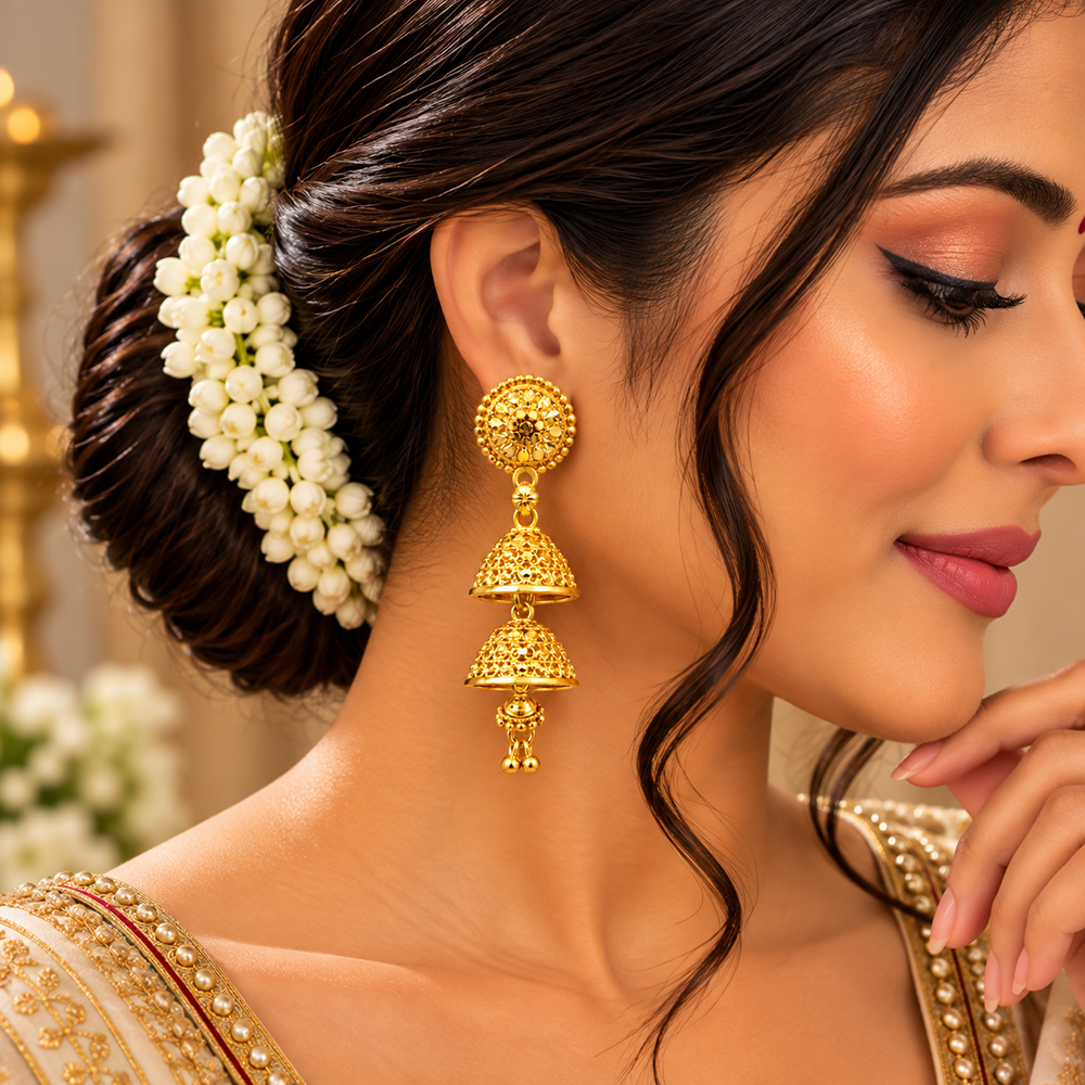 The99Jewel Traditional Gold Plated Double Layer Jhumki Earrings | Designer Indian Earrings for Women & Girls