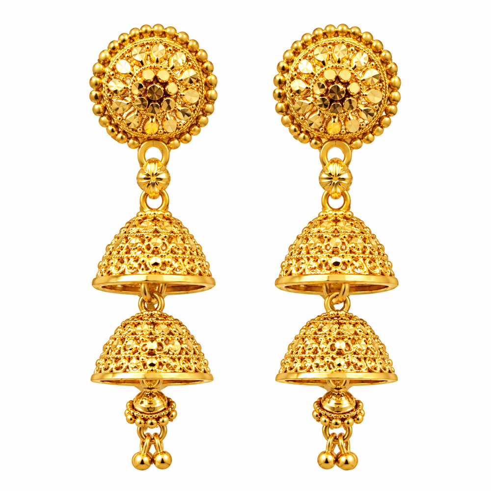 The99Jewel Traditional Gold Plated Double Layer Jhumki Earrings | Designer Indian Earrings for Women & Girls