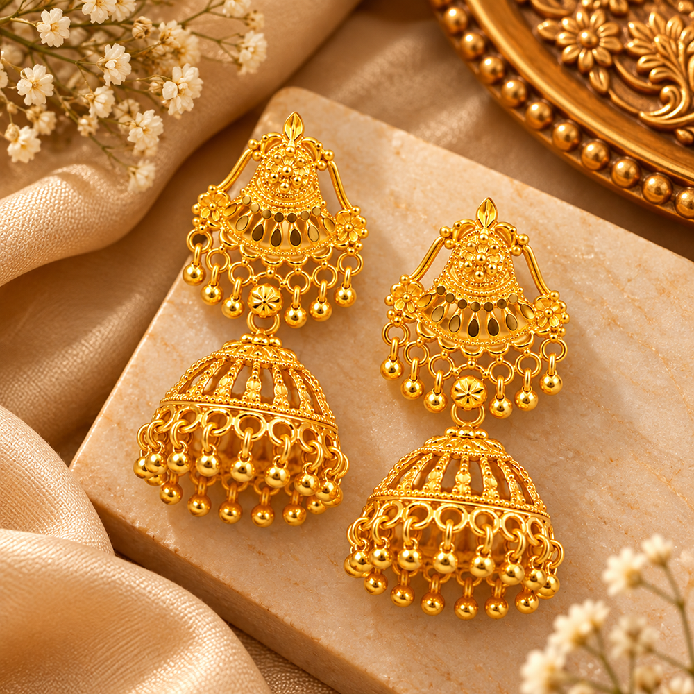 The99Jewel Timeless Gold Plated Jhumki Earrings | Elegant Traditional Jewellery for Weddings & Festive Occasions