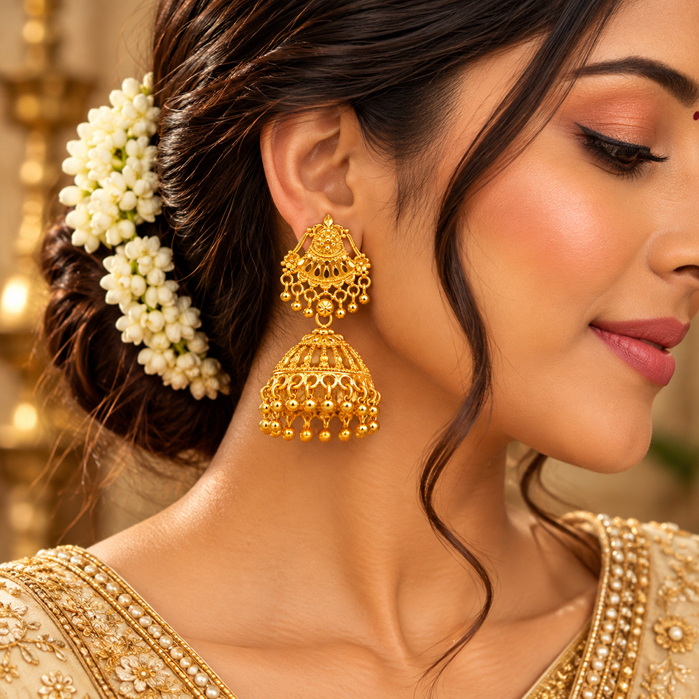 The99Jewel Timeless Gold Plated Jhumki Earrings | Elegant Traditional Jewellery for Weddings & Festive Occasions