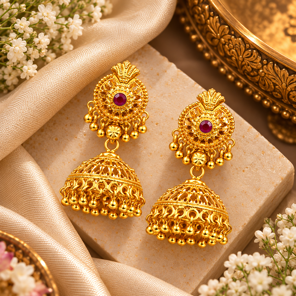 The99Jewel Timeless Gold Plated Jhumki Earrings | Elegant Traditional Jewellery for Weddings & Festive Occasions