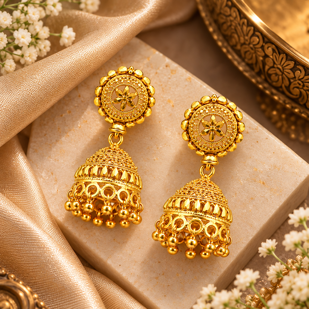 The99Jewel Timeless Gold Plated Jhumki Earrings | Elegant Traditional Jewellery for Weddings & Festive Occasions