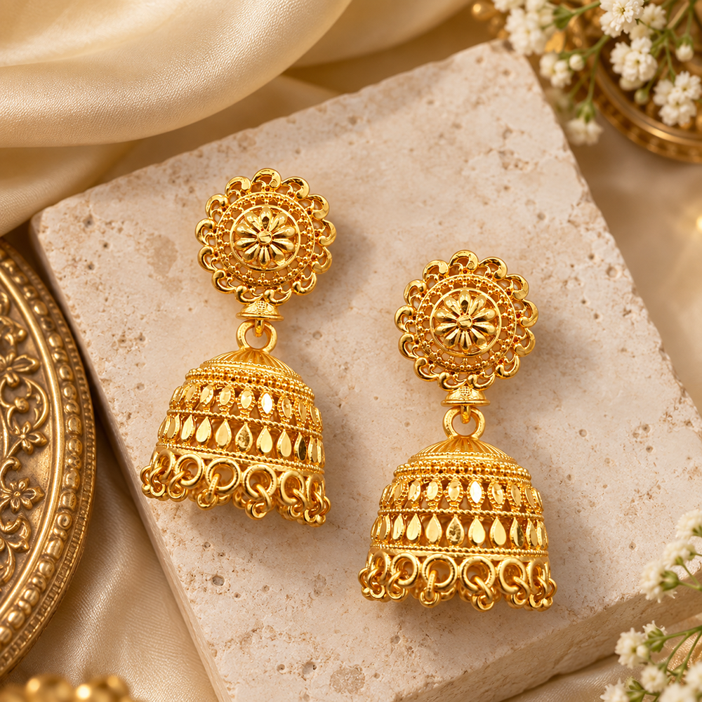 The99Jewel Timeless Gold Plated Jhumki Earrings | Elegant Traditional Jewellery for Weddings & Festive Occasions