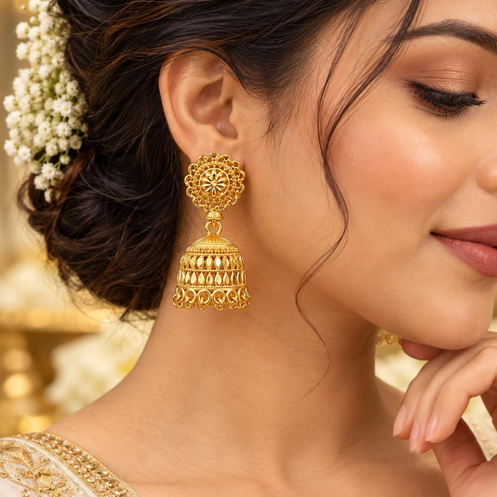 The99Jewel Timeless Gold Plated Jhumki Earrings | Elegant Traditional Jewellery for Weddings & Festive Occasions