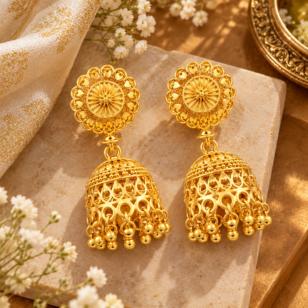 The99Jewel Timeless Gold Plated Jhumki Earrings | Elegant Traditional Jewellery for Weddings & Festive Occasions