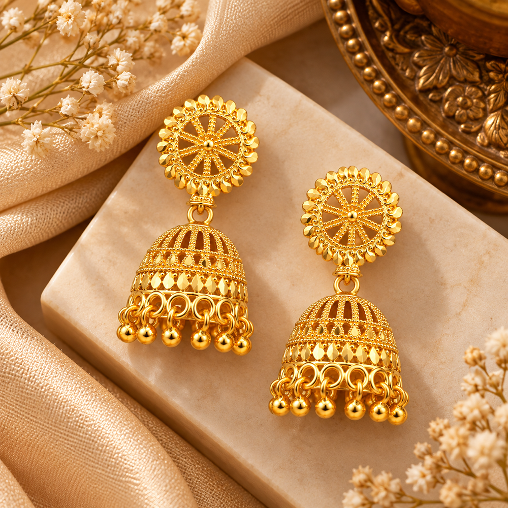 The99Jewel Timeless Gold Plated Jhumki Earrings | Elegant Traditional Jewellery for Weddings & Festive Occasions
