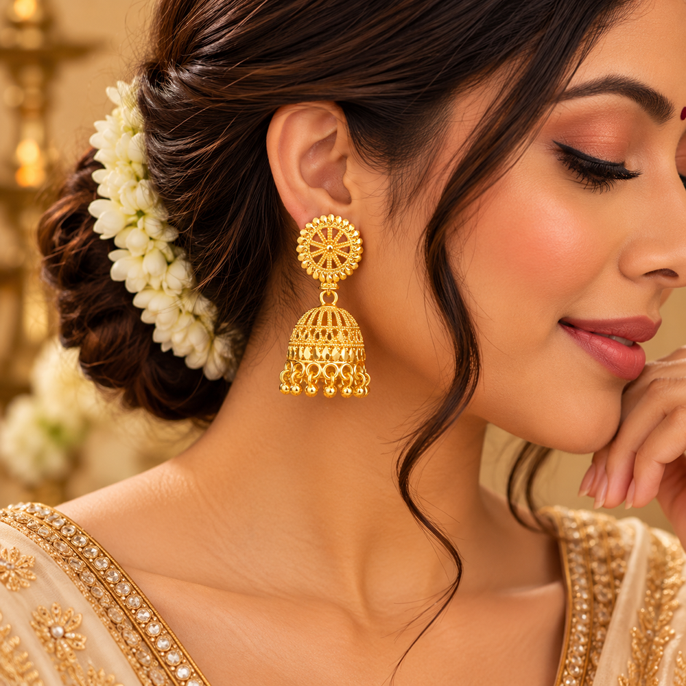 The99Jewel Timeless Gold Plated Jhumki Earrings | Elegant Traditional Jewellery for Weddings & Festive Occasions