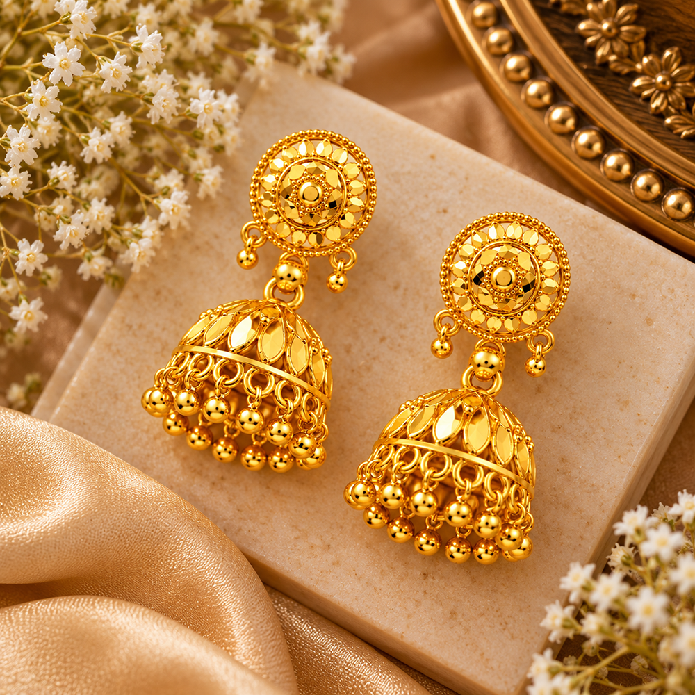 The99Jewel Timeless Gold Plated Jhumki Earrings | Elegant Traditional Jewellery for Weddings & Festive Occasions