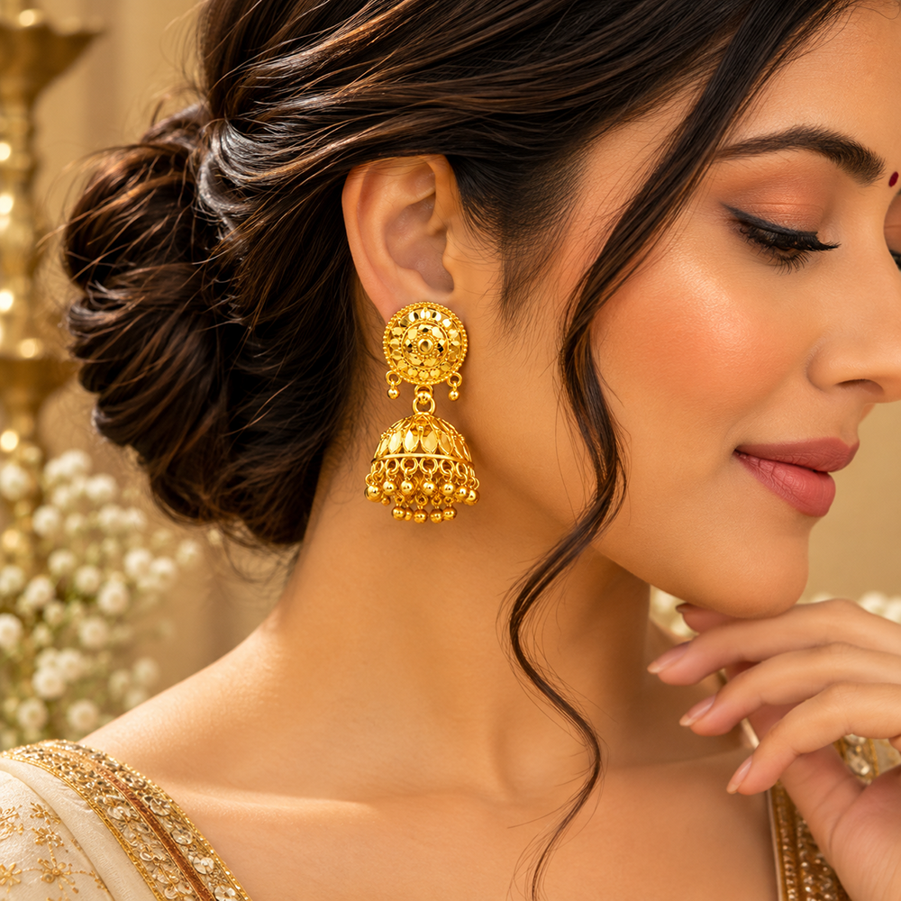 The99Jewel Timeless Gold Plated Jhumki Earrings | Elegant Traditional Jewellery for Weddings & Festive Occasions