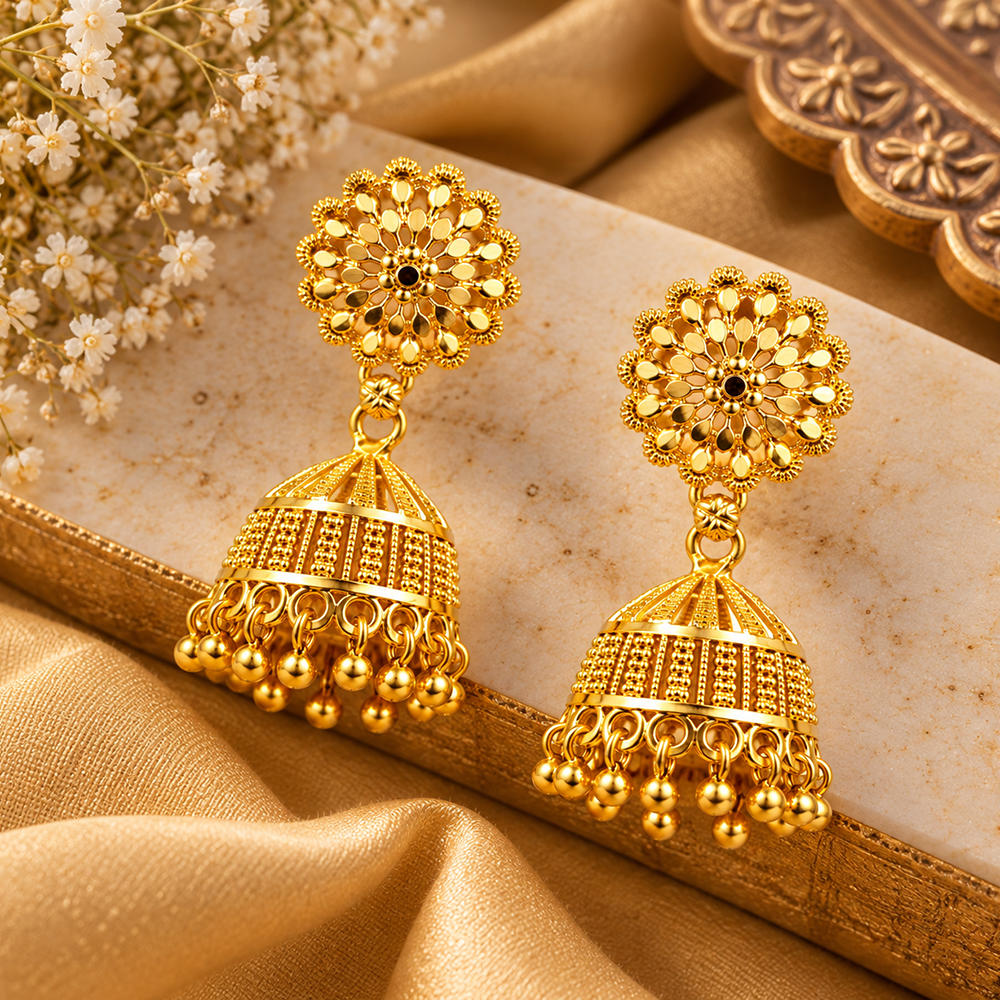 The99Jewel Timeless Gold Plated Jhumki Earrings | Elegant Traditional Jewellery for Weddings & Festive Occasions