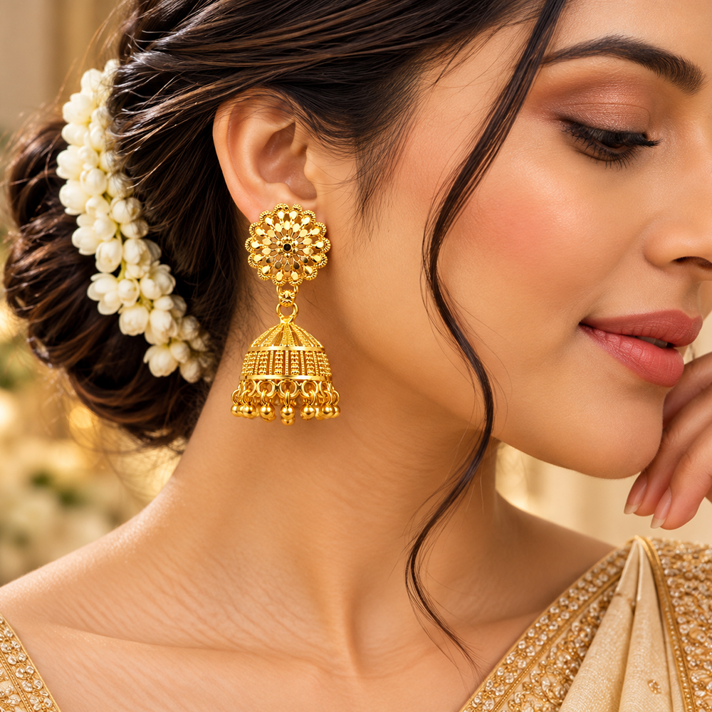 The99Jewel Timeless Gold Plated Jhumki Earrings | Elegant Traditional Jewellery for Weddings & Festive Occasions