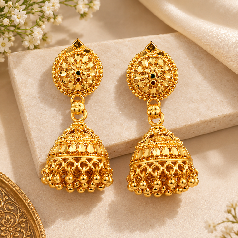 The99Jewel Timeless Gold Plated Jhumki Earrings | Elegant Traditional Jewellery for Weddings & Festive Occasions