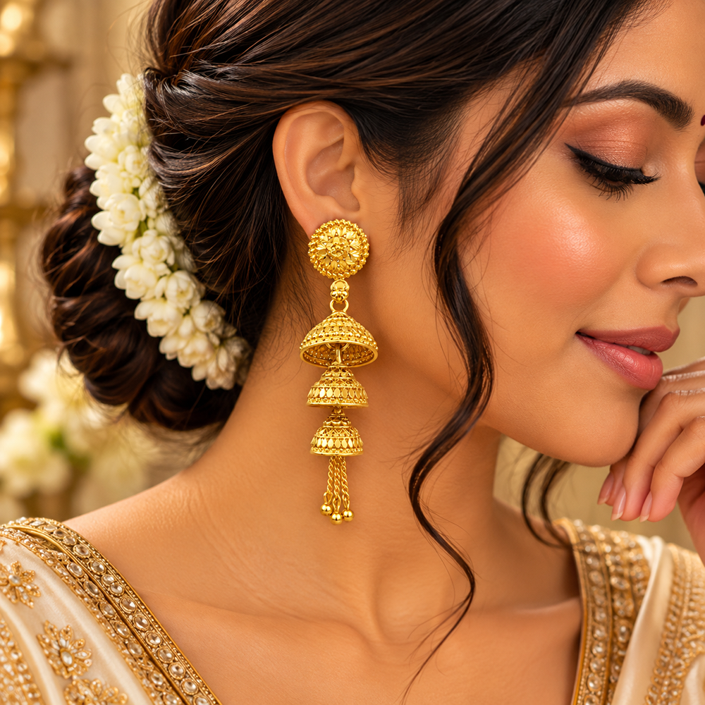 The99Jewel Timeless Gold Plated Multi Layer Jhumka Earrings | Elegant Traditional Jewellery for Weddings & Festive Occasions