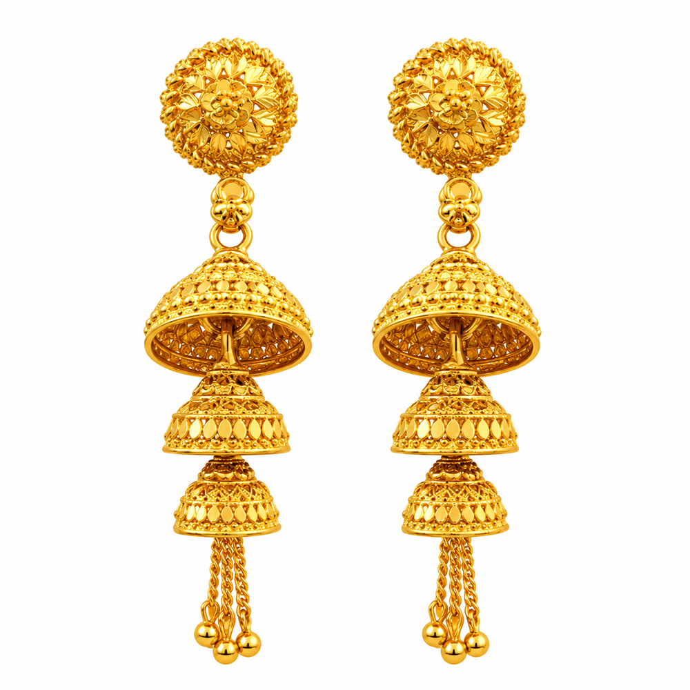 The99Jewel Timeless Gold Plated Multi Layer Jhumka Earrings | Elegant Traditional Jewellery for Weddings & Festive Occasions