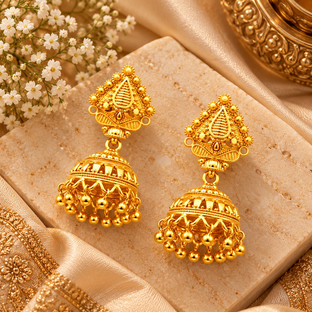 The99Jewel Traditional Gold Plated Jhumki Earrings with Leaf Shape Stud for Women & Girls