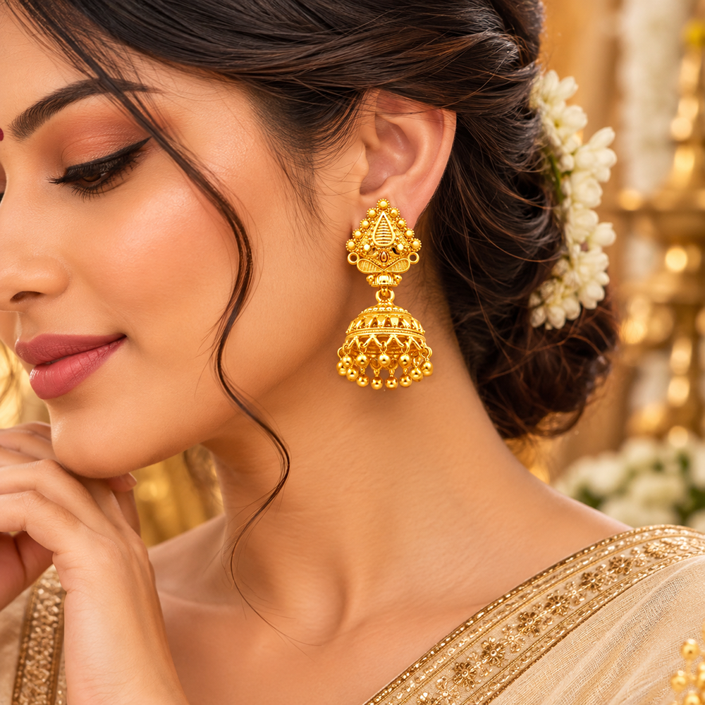 The99Jewel Traditional Gold Plated Jhumki Earrings with Leaf Shape Stud for Women & Girls