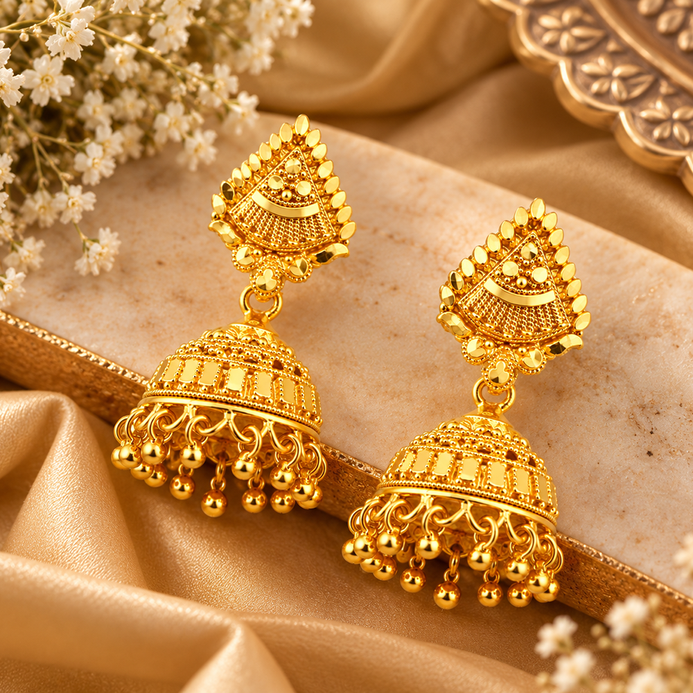 The99Jewel Traditional Gold Plated Jhumki Earrings with Leaf Shape Stud for Women & Girls