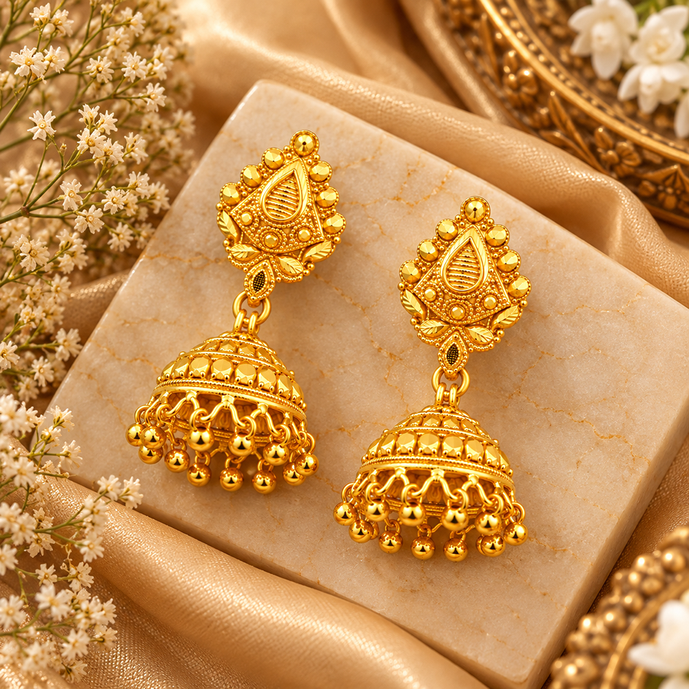 The99Jewel Traditional Gold Plated Jhumki Earrings with Leaf Shape Stud for Women & Girls