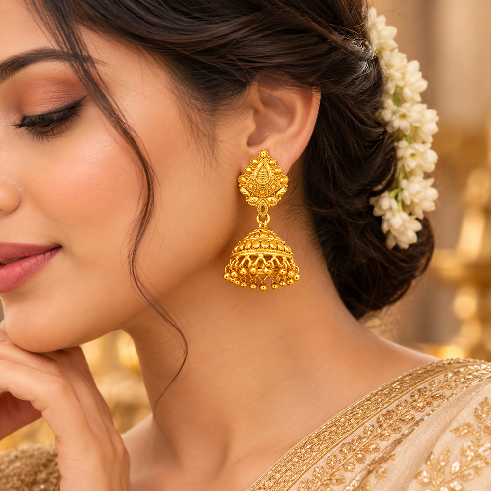 The99Jewel Traditional Gold Plated Jhumki Earrings with Leaf Shape Stud for Women & Girls