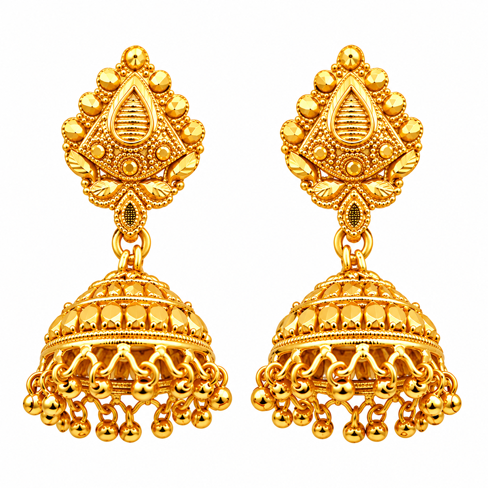 The99Jewel Traditional Gold Plated Jhumki Earrings with Leaf Shape Stud for Women & Girls