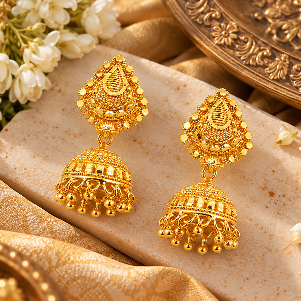 The99Jewel Traditional Gold Plated Jhumki Earrings with Leaf Shape Stud for Women & Girls