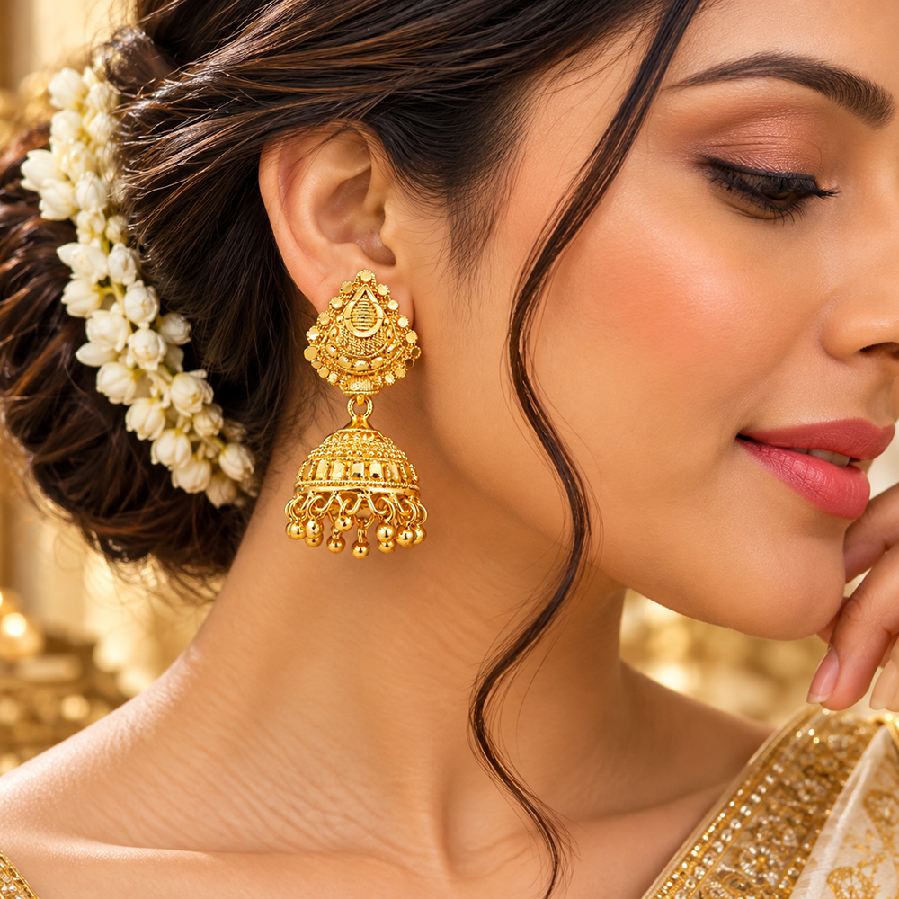 The99Jewel Traditional Gold Plated Jhumki Earrings with Leaf Shape Stud for Women & Girls