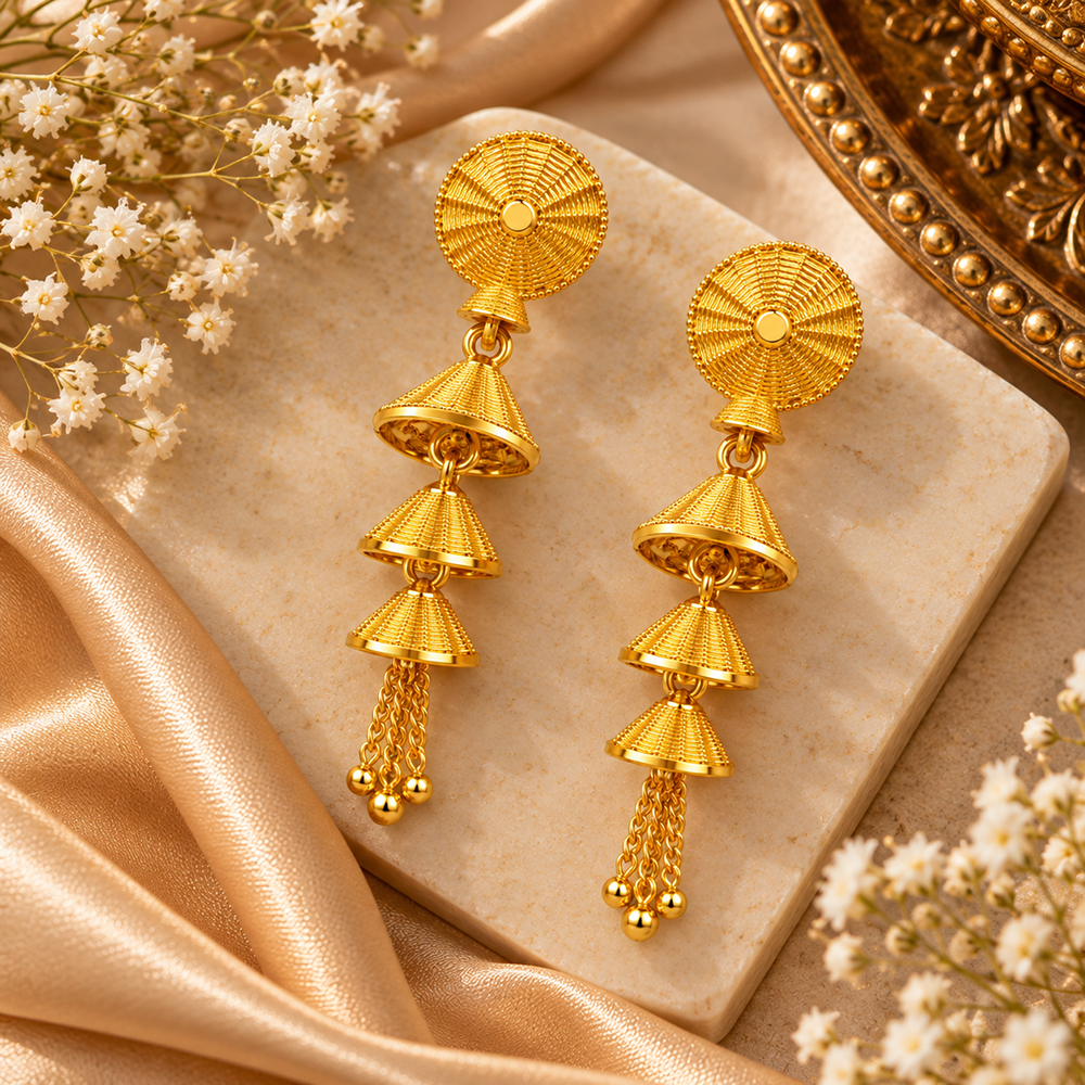 The99Jewel Traditional Gold Plated Multi Layer Jhumki Earrings | Designer Indian Earrings for Women & Girls