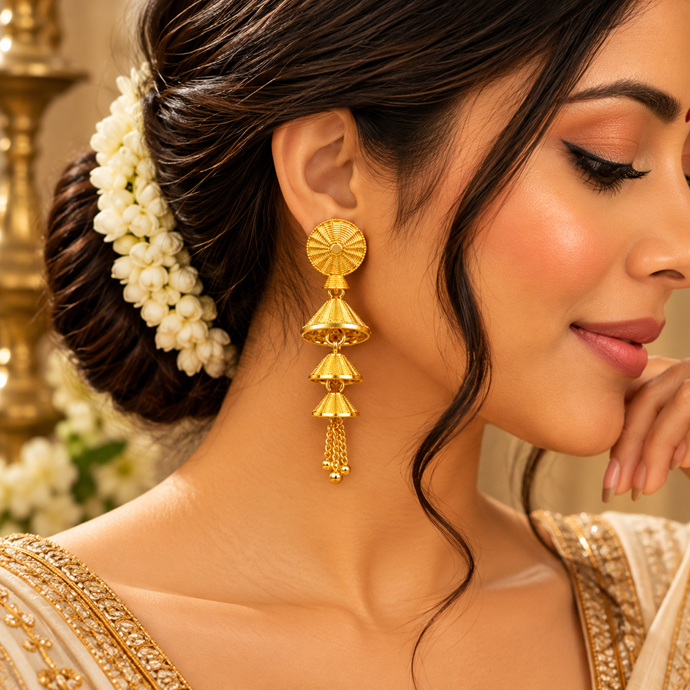 The99Jewel Traditional Gold Plated Multi Layer Jhumki Earrings | Designer Indian Earrings for Women & Girls
