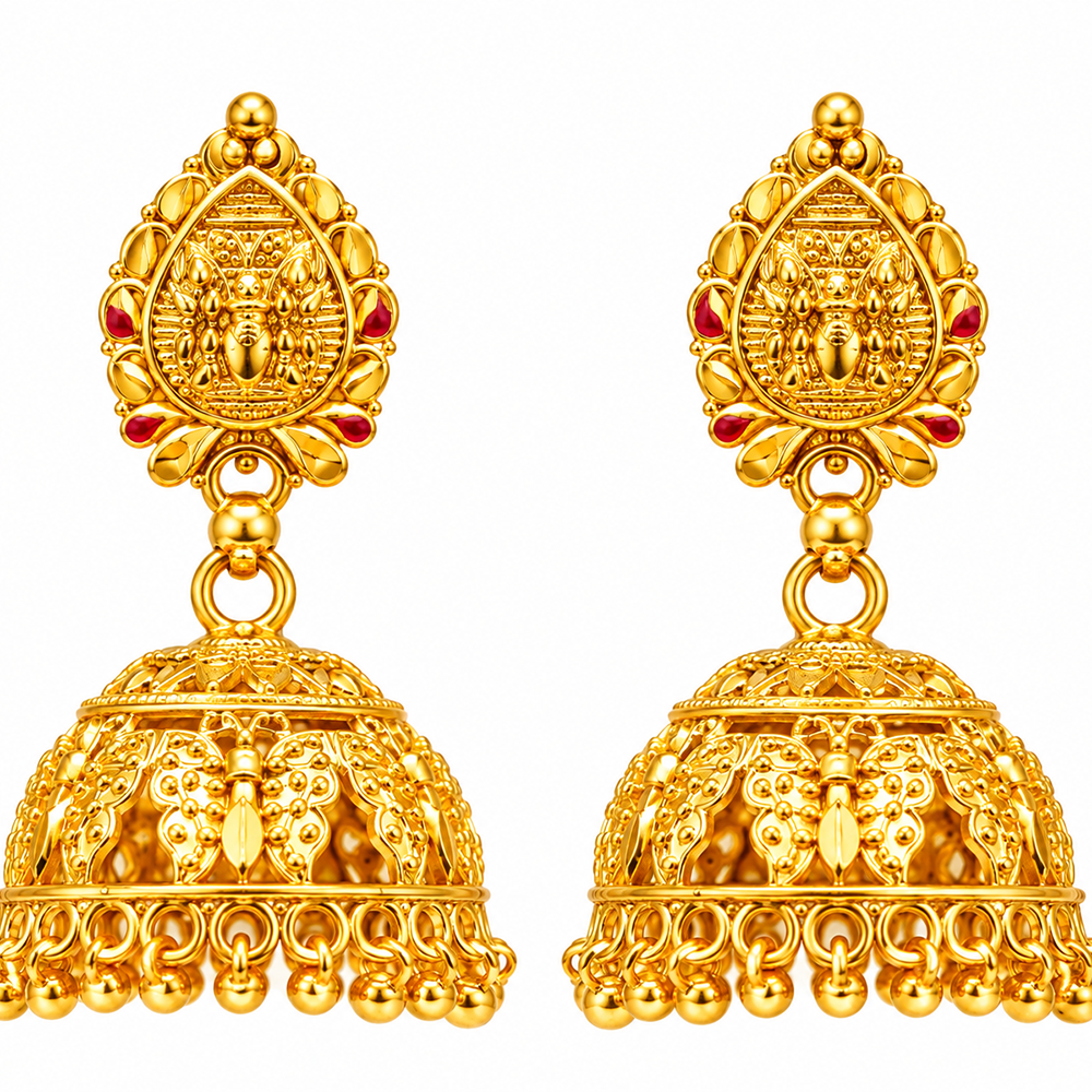 The99Jewel Heritage Inspired Gold Plated Jhumka Earrings With Leaf shape stud