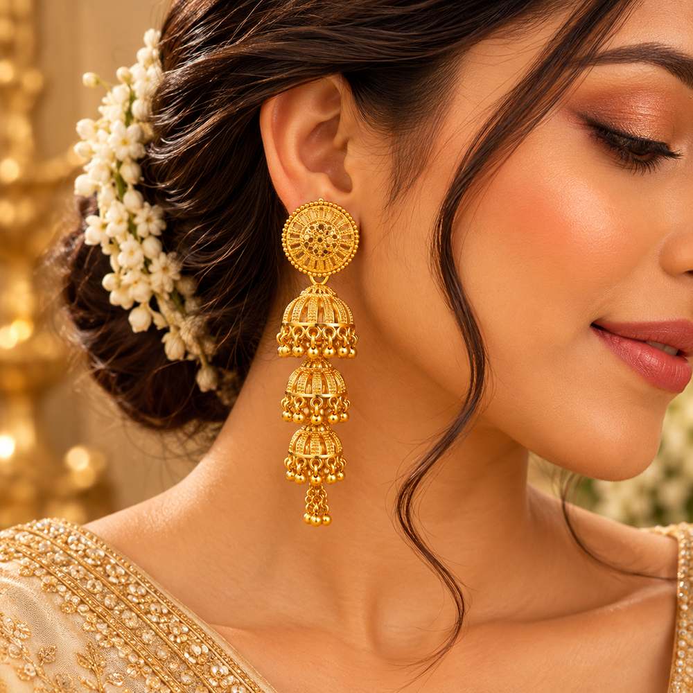 The99Jewel Heritage Inspired Gold Plated Multi Layered Jhumki Earrings | Traditional Designer Jewellery for Women
