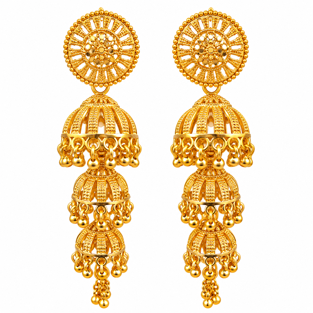 The99Jewel Heritage Inspired Gold Plated Multi Layered Jhumki Earrings | Traditional Designer Jewellery for Women