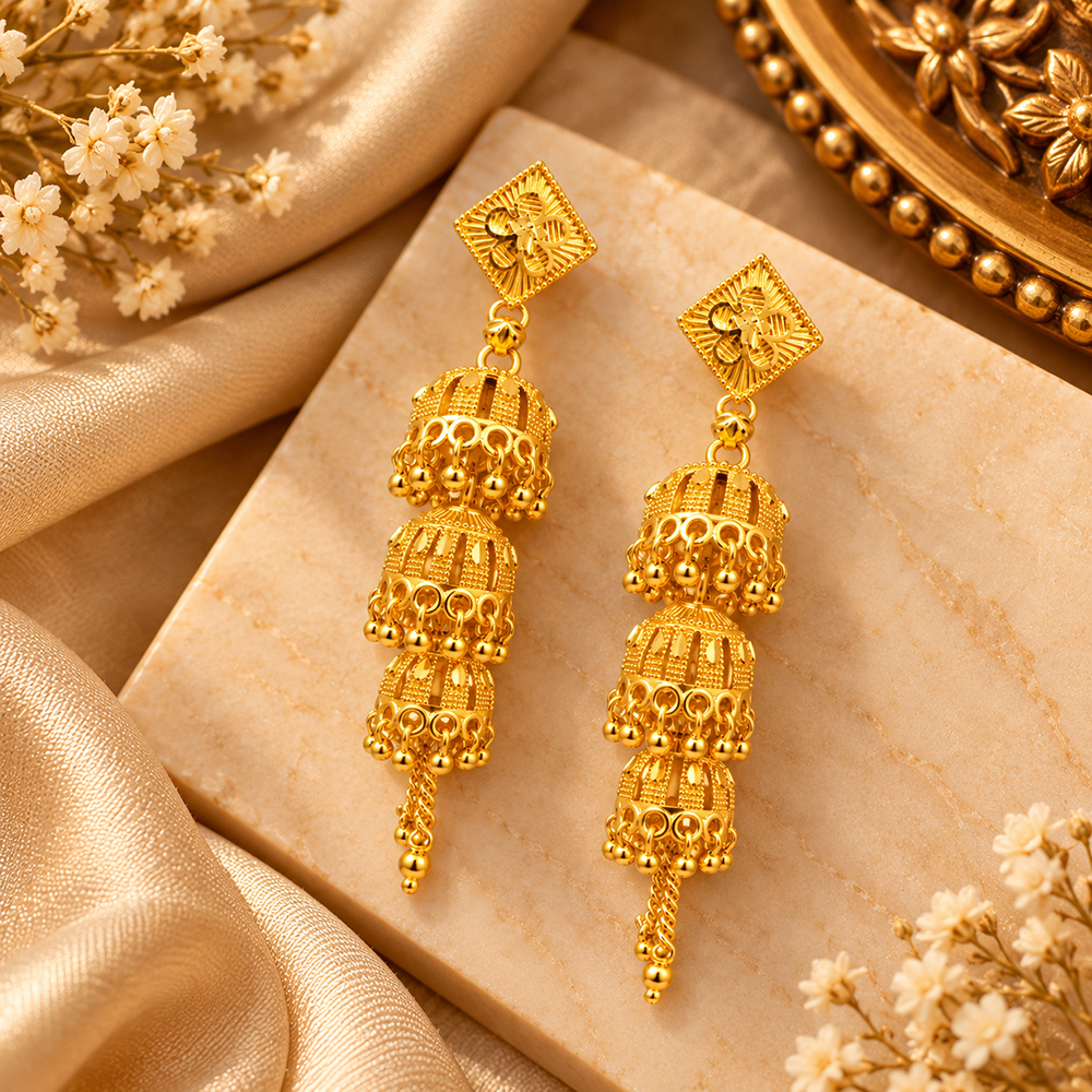 The99Jewel Heritage Inspired Gold Plated Multi Layered Jhumki Earrings | Traditional Designer Jewellery for Women