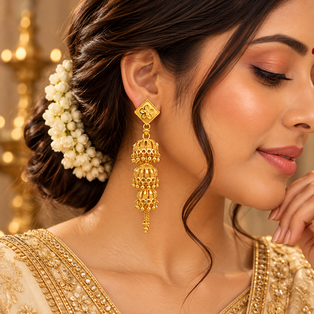 The99Jewel Heritage Inspired Gold Plated Multi Layered Jhumki Earrings | Traditional Designer Jewellery for Women