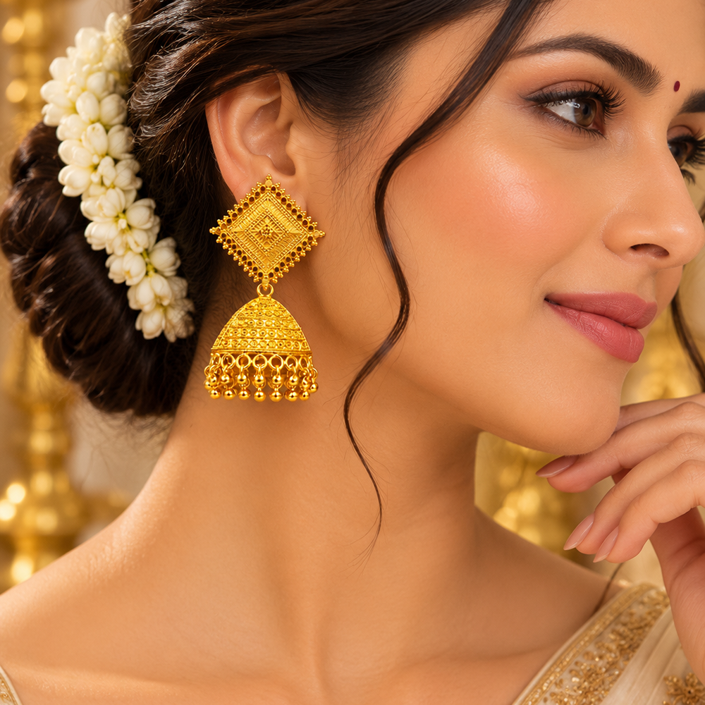 The99Jewel Heritage Inspired Gold Plated Jhumka Earrings with Long chain Tassels