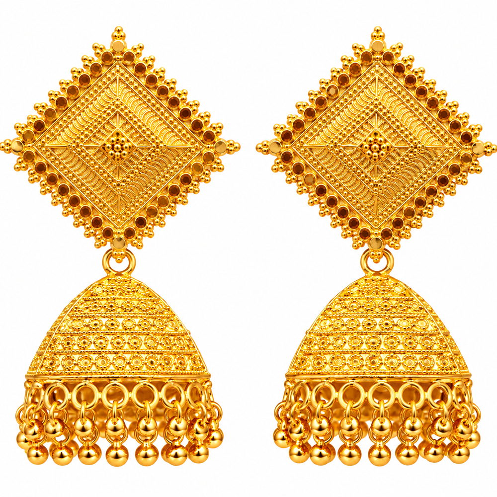 The99Jewel Heritage Inspired Gold Plated Jhumka Earrings with Long chain Tassels