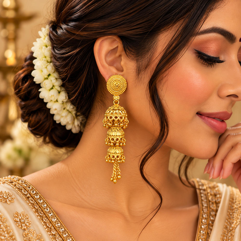 The99Jewel Heritage Inspired Gold Plated Multi Layered Jhumki Earrings | Traditional Designer Jewellery for Women
