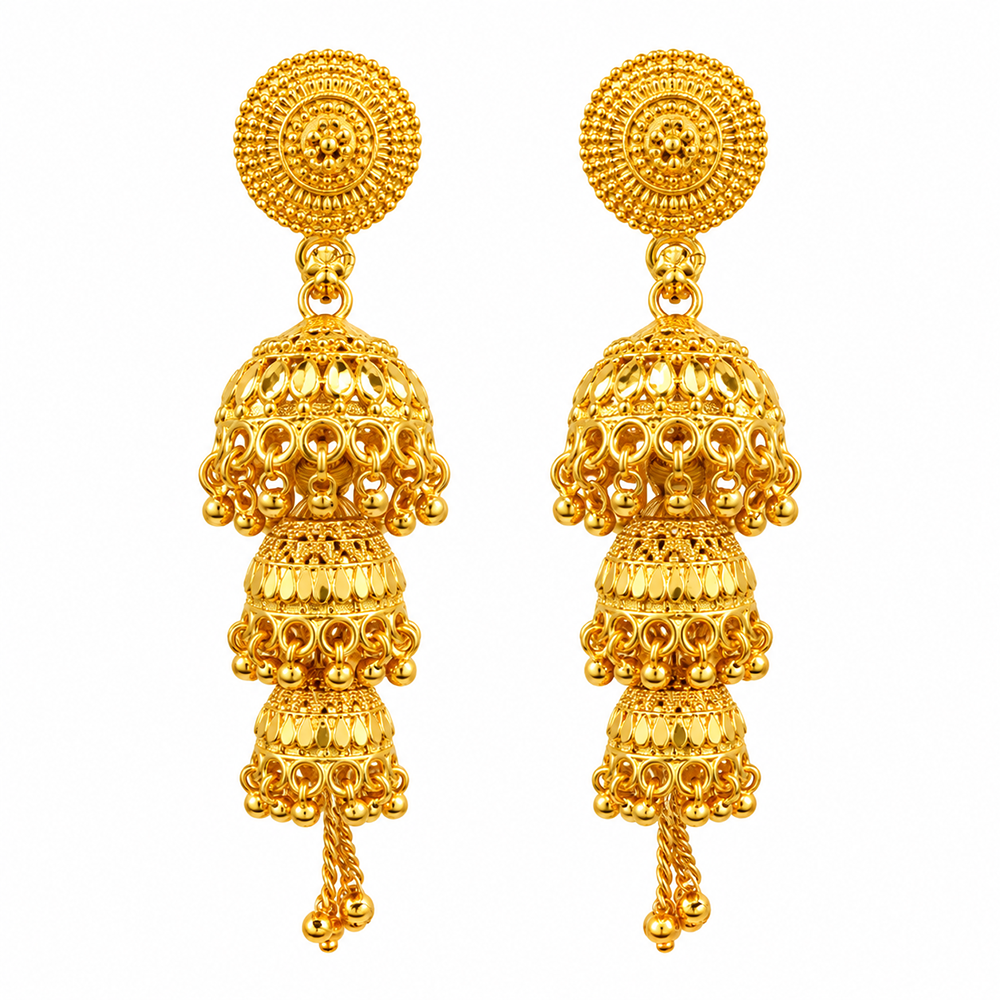 The99Jewel Heritage Inspired Gold Plated Multi Layered Jhumki Earrings | Traditional Designer Jewellery for Women