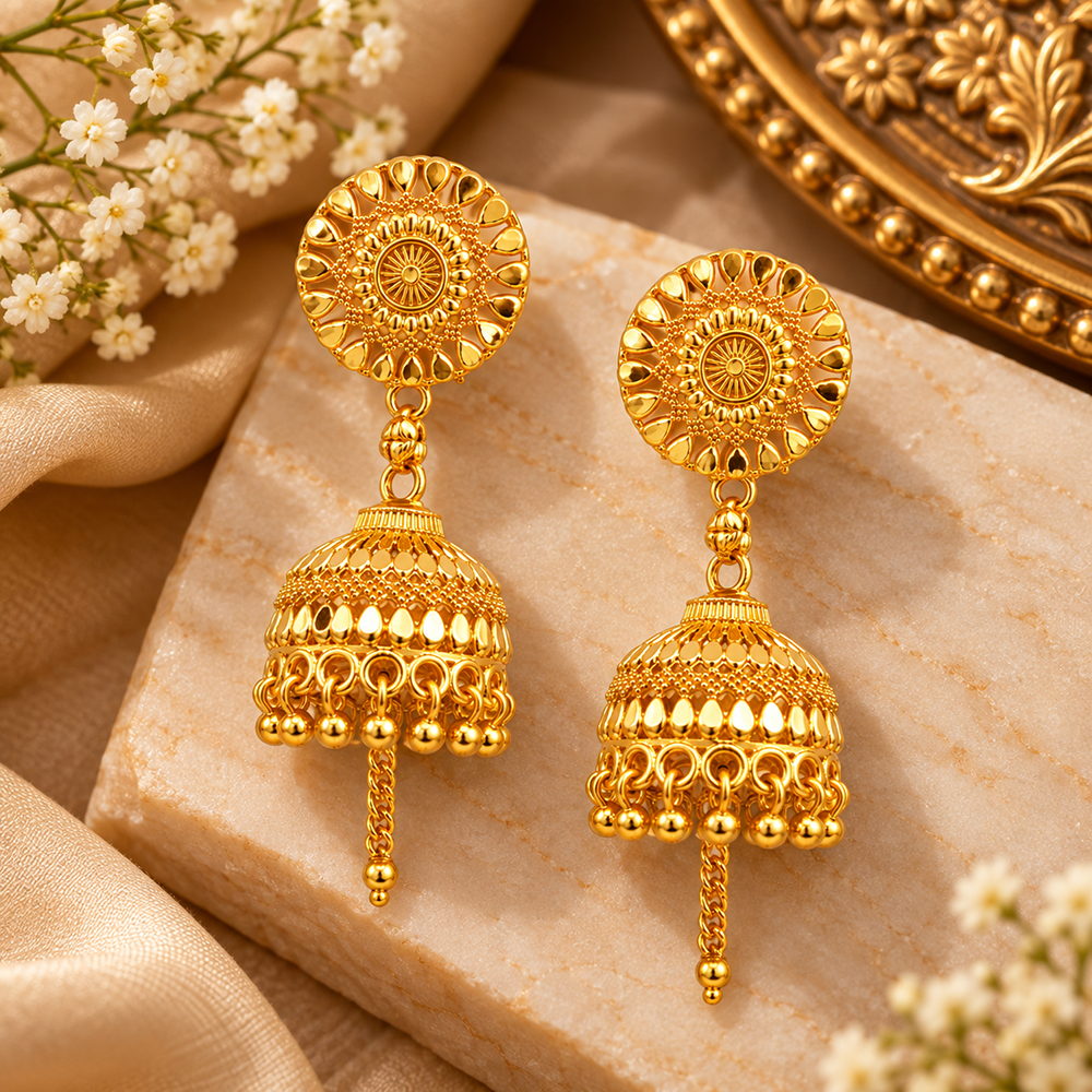 The99Jewel Stylish Gold Plated Jhumka Earrings | Traditional Fashion Jewellery for Festive & Party Wear