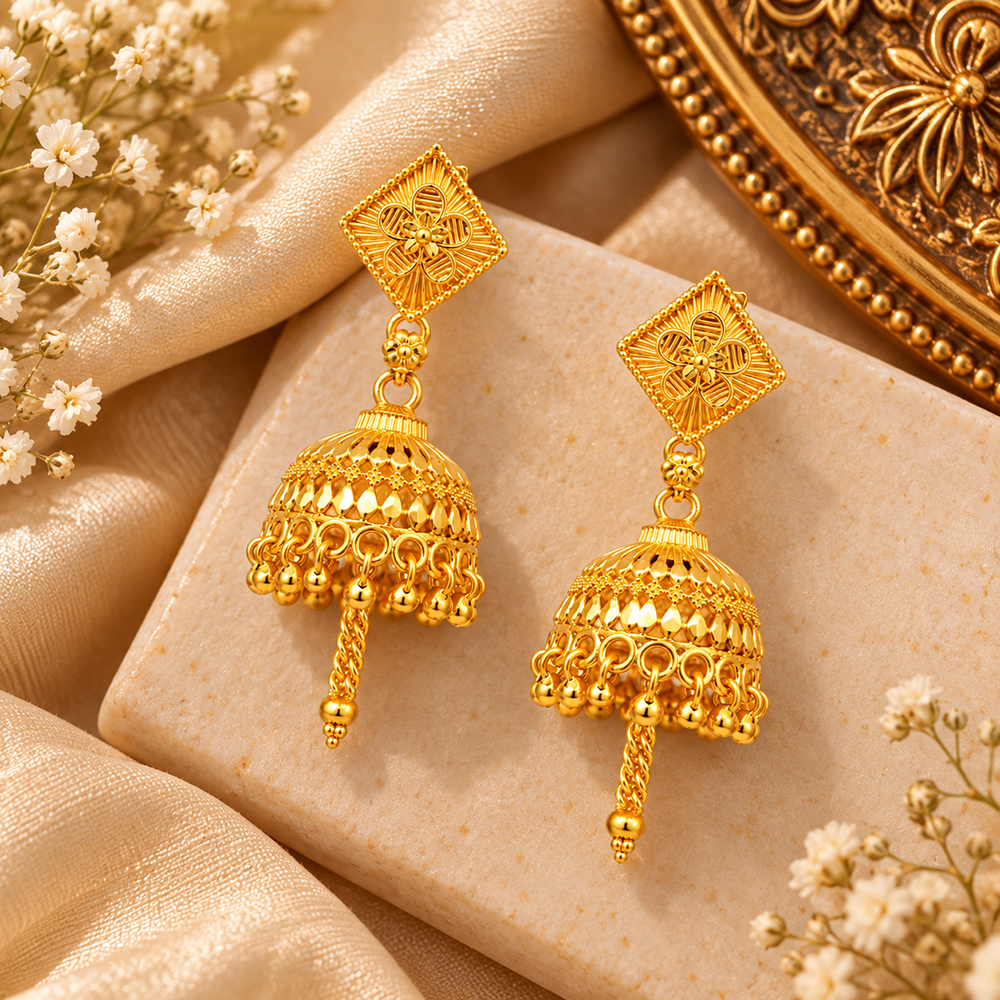 The99Jewel Stylish Gold Plated Jhumka Earrings | Traditional Fashion Jewellery for Festive & Party Wear