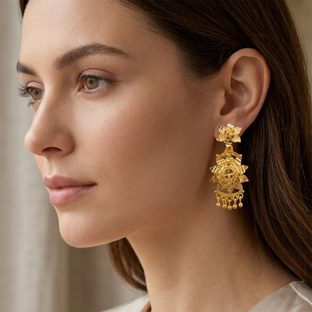 The99Jewel Gold Plated Traditional Small Dangler Earrings